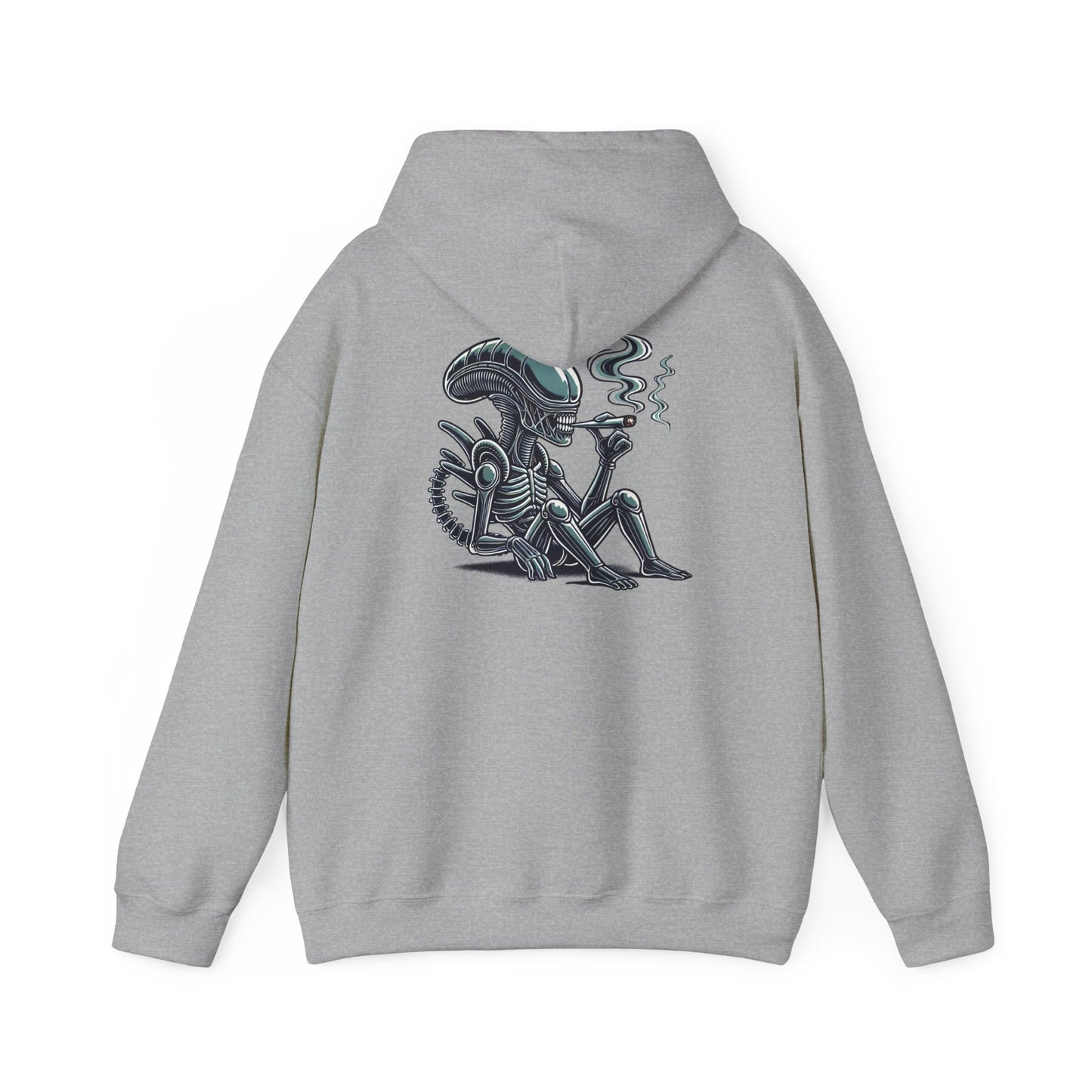 Alien Chill Hoodie – Retro Smoking Xenomorph Graphic Pullover