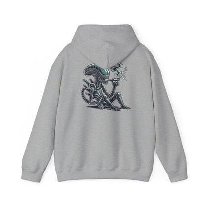 Alien Chill Hoodie – Retro Smoking Xenomorph Graphic Pullover