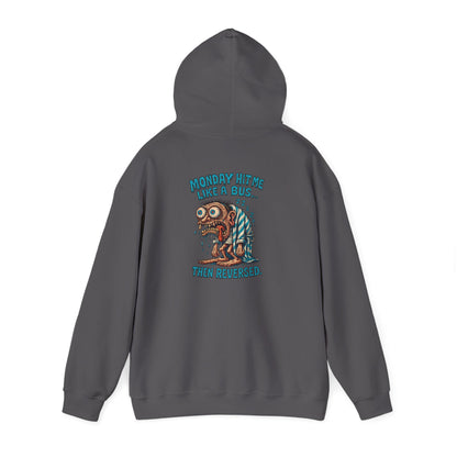 Hoodie — "Monday Hit Me Like a Bus... Then Reversed" Retro Skull Graphic Hoodie