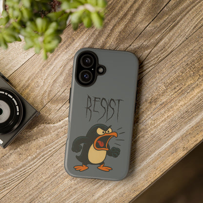 Resist Angry Penguin Phone Case — Protective iPhone Case with Bold Cartoon Design