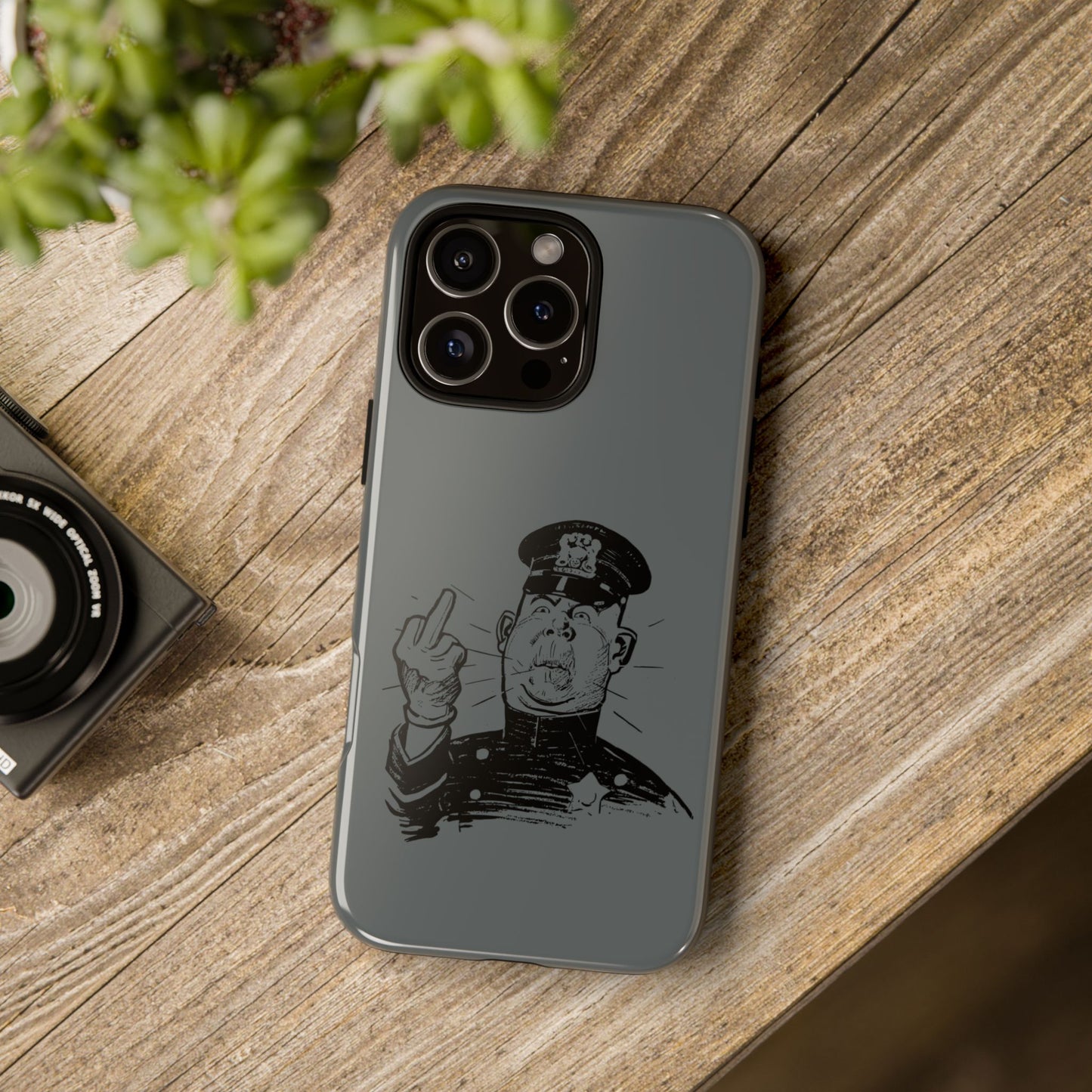 Vintage Cop Middle Finger Phone Case — Edgy Retro iPhone Protective Cover