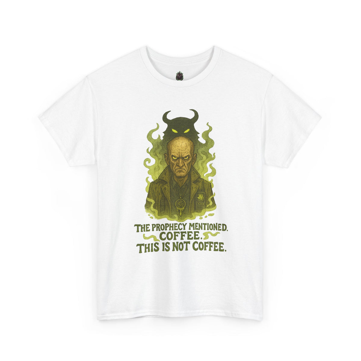 Prophecy Mentioned Coffee Illustration Tee | Funny Demon Barista Shirt
