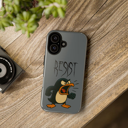 Resist Angry Penguin Phone Case — Protective iPhone Case with Bold Cartoon Design