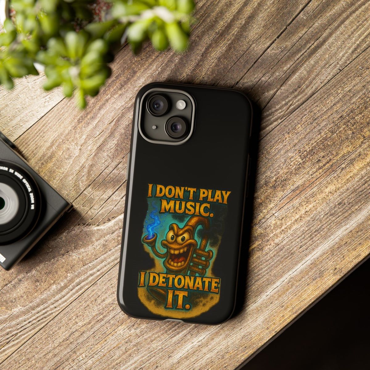 Phone Case — "I Don't Play Music. I Detonate It." Cartoon Bomb Graphic