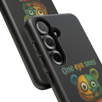 Phone Case — 'One Eye Sees, The Other Sees Your Browser History' Patchwork Bear Design