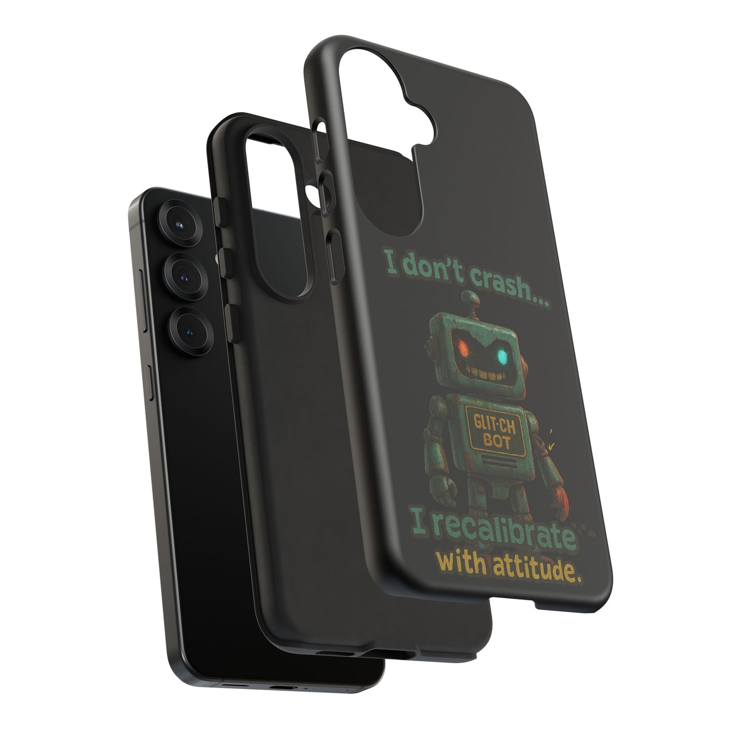 Phone Case — "I Don't Crash... I Recalibrate" Retro Robot Protective Cover