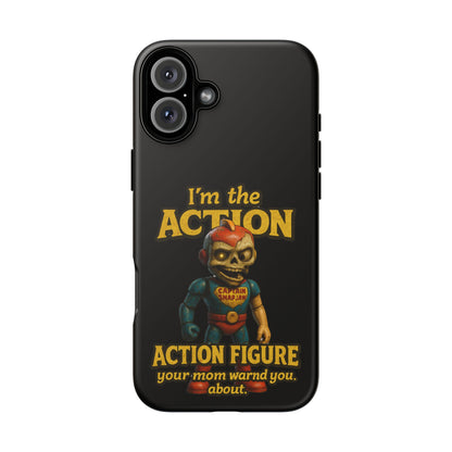 Action Figure Phone Case — "I'm the Action" Retro Skull Toy Design