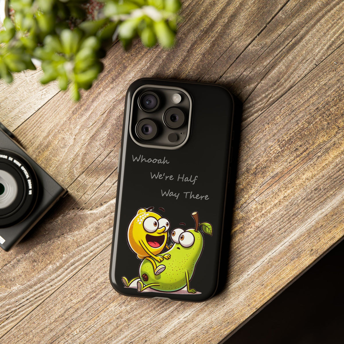 Phone Case - Playful Pear & Lemon Illustration with “Whooah We're Half Way There”