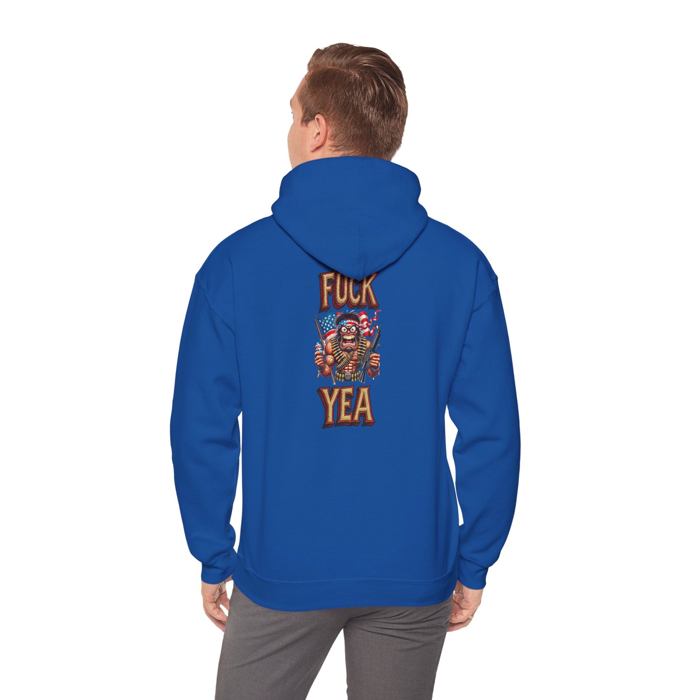 Hoodie - 'F*** Yea' Retro Eagle American Flag Graphic Pullover