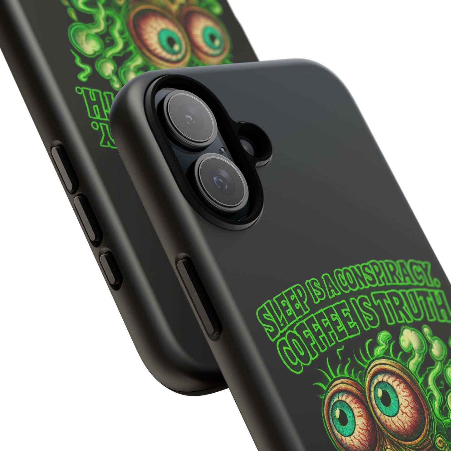 Phone Case — “Sleep Is a Conspiracy, Coffee Is Truth” Retro Monster Design