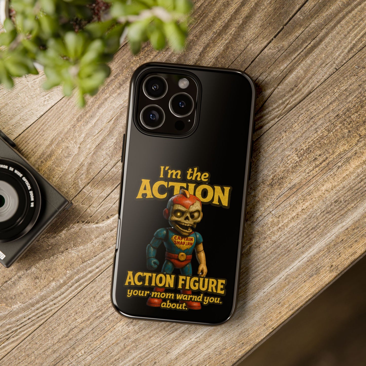 Action Figure Phone Case — "I'm the Action" Retro Skull Toy Design