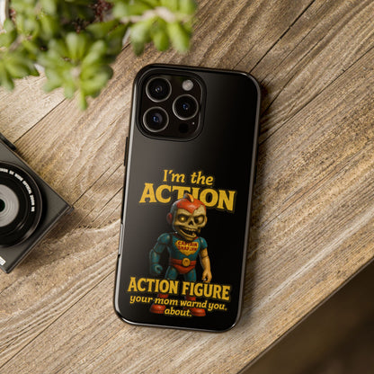 Action Figure Phone Case — "I'm the Action" Retro Skull Toy Design