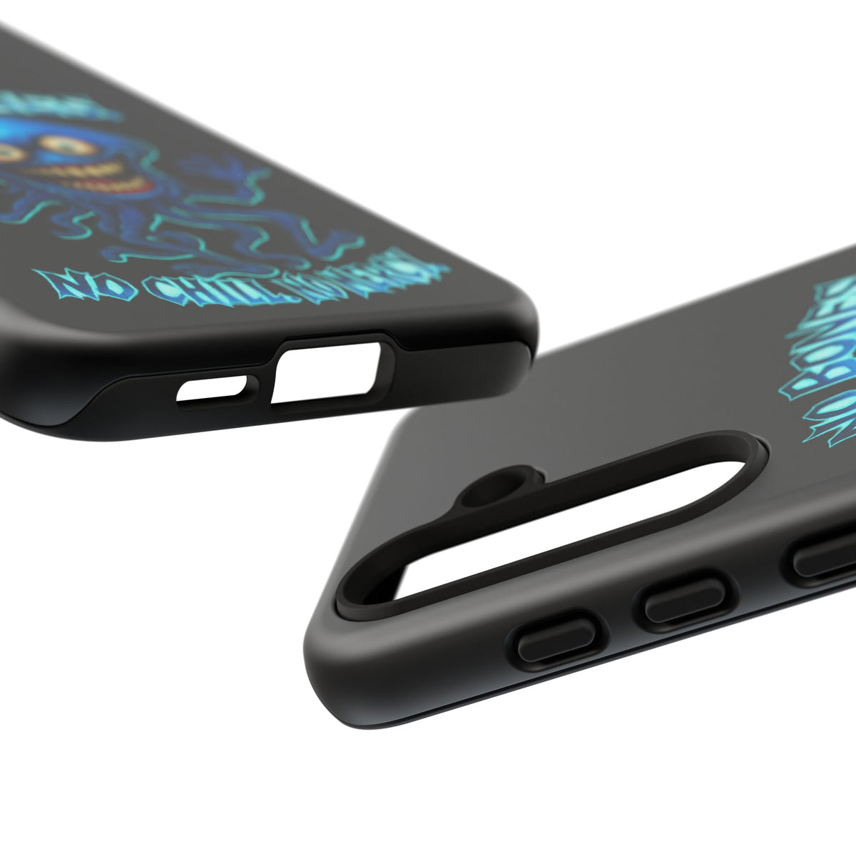 Phone Case — 'No Bones, No Chill, No Mercy' Blue Jellyfish Horror Design
