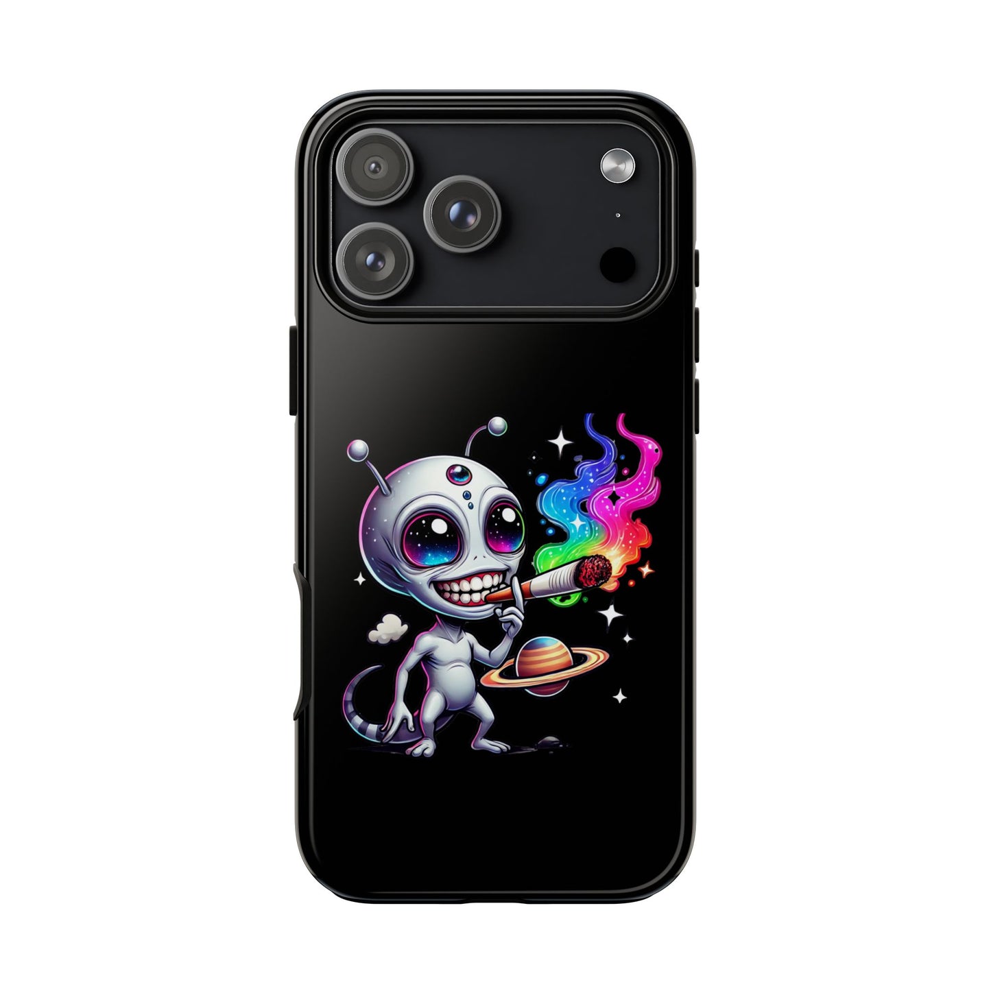 Alien Smoking Rainbow Galaxy Phone Case — Cute Cosmic Art Tough Case