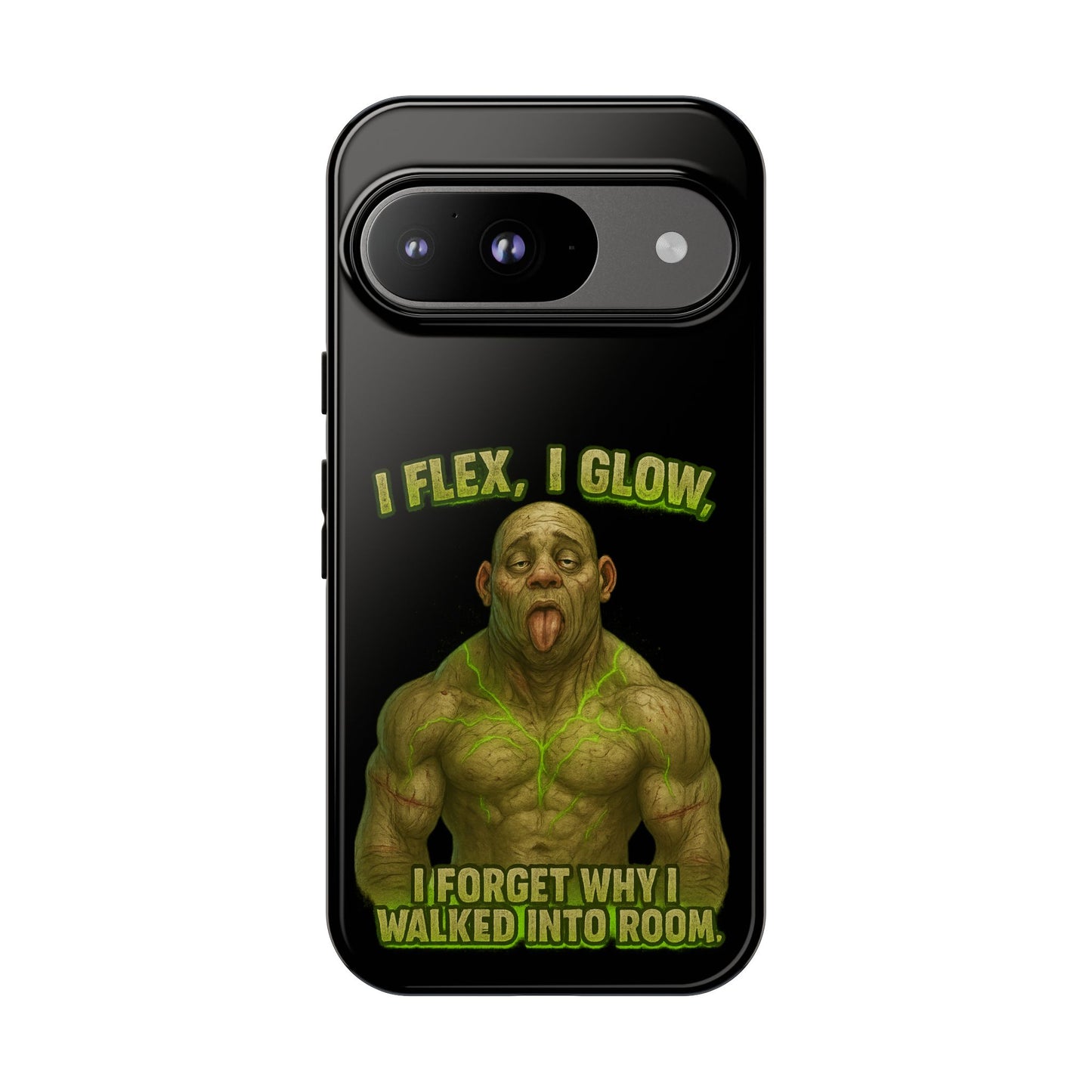 Funny Glow Gym Phone Case — "I Flex, I Glow" Humorous Bodybuilder Design
