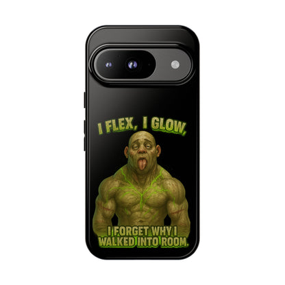Funny Glow Gym Phone Case — "I Flex, I Glow" Humorous Bodybuilder Design