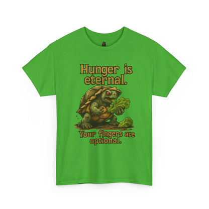 Hunger Is Eternal turtle graphic tee | Funny monster eating carrots T-Shirt