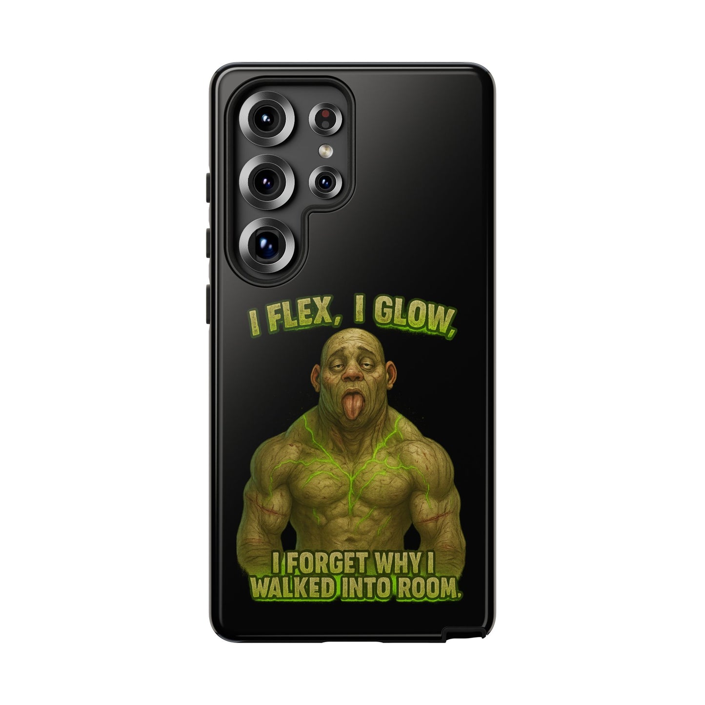 Funny Glow Gym Phone Case — "I Flex, I Glow" Humorous Bodybuilder Design