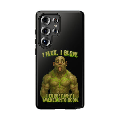 Funny Glow Gym Phone Case — "I Flex, I Glow" Humorous Bodybuilder Design