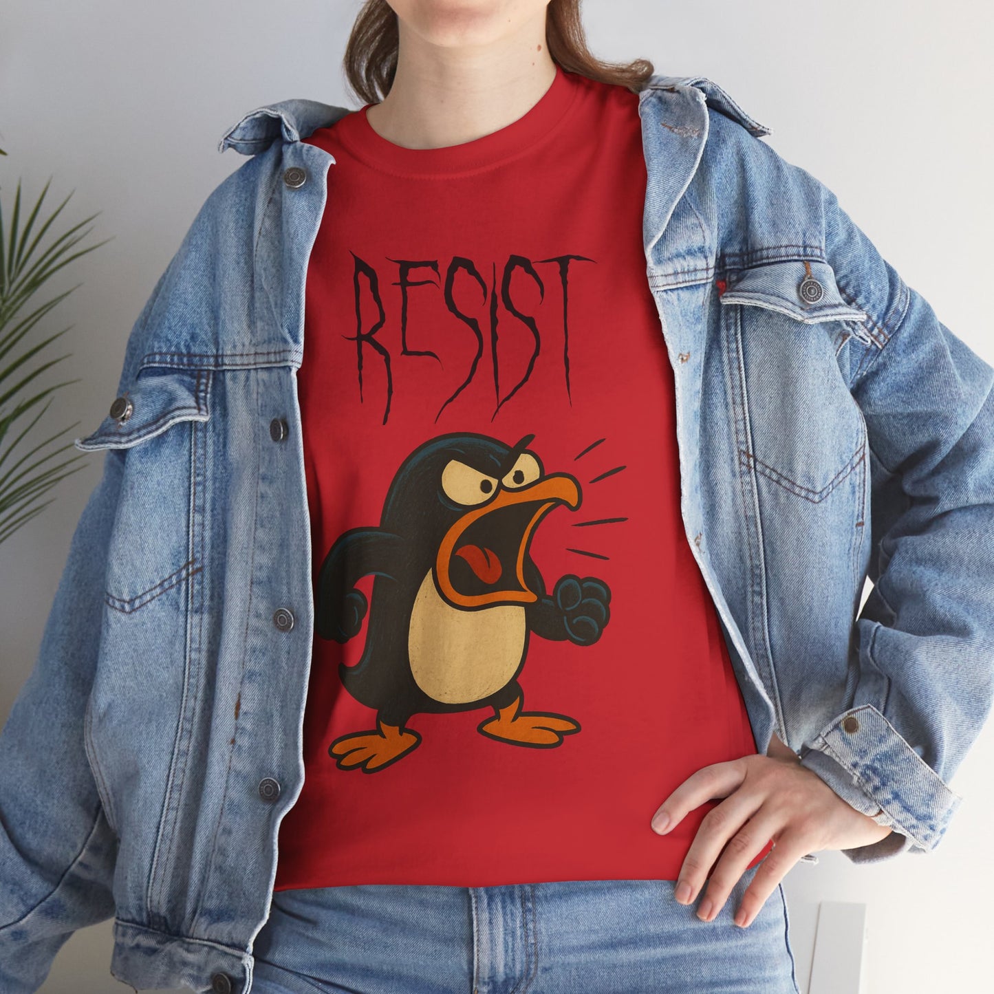 Resist Penguin Unisex Heavy Cotton Tee | Protest Shirt, Gift for Activists,