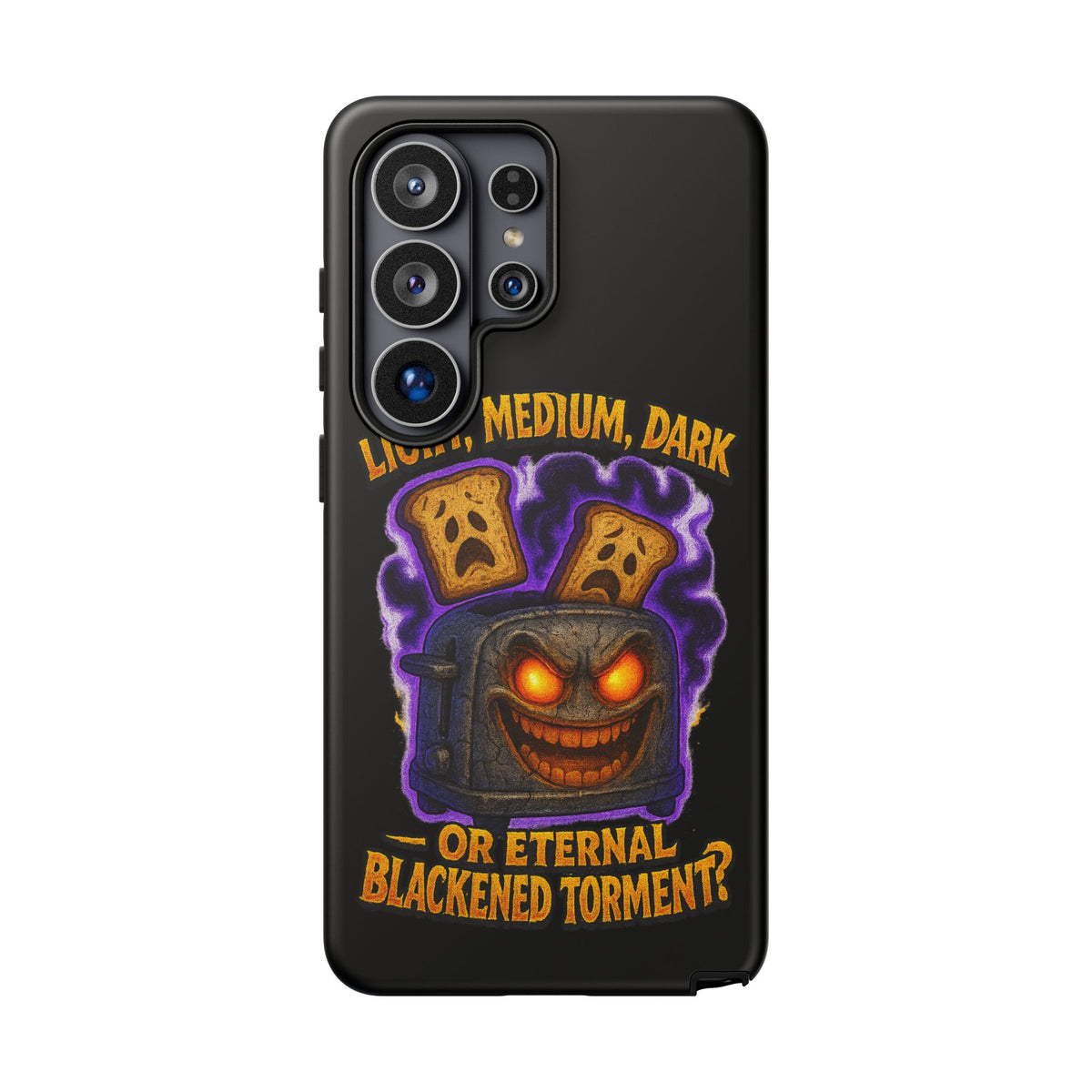 Phone Case — 'Light, Medium, Dark or Eternal Blackened Torment?' Spooky Toast & Toaster Horror Design