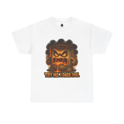 Graphic Tee — Fiery Toast 'Try Me, I Dare You' Cartoon Shirt