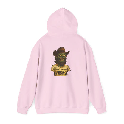 Zombie Cowboy Hoodie — "Ain't No Grave Can Hold This Man Down YEEHAW" Graphic