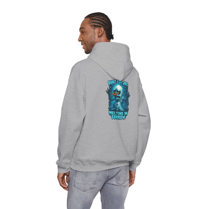 Melting in Sorrow Hoodie — Blue Melting Skull Graphic Pullover