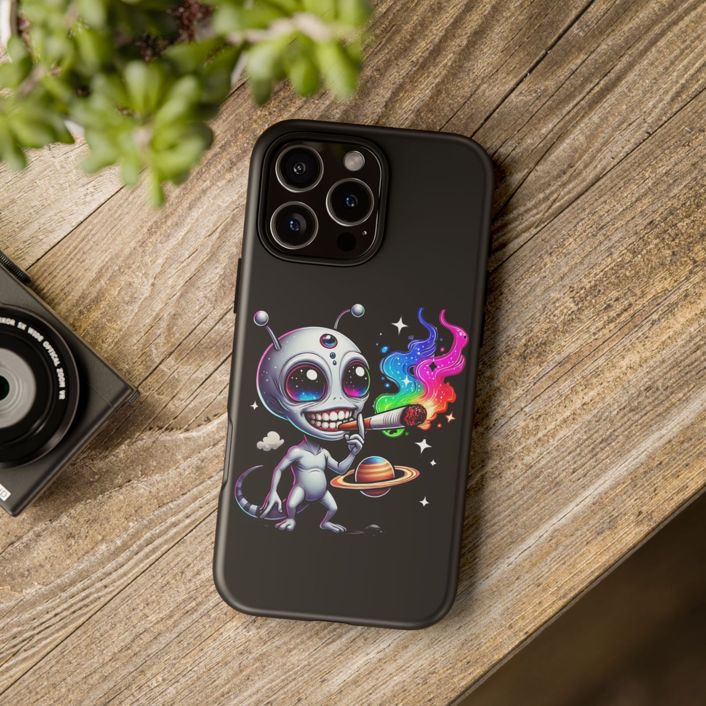 Alien Smoking Rainbow Galaxy Phone Case — Cute Cosmic Art Tough Case