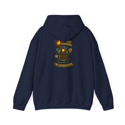 Expressive Pumpkin Character Hoodie — "Not Dangerous, I'm Expressive" Halloween Sweatshirt