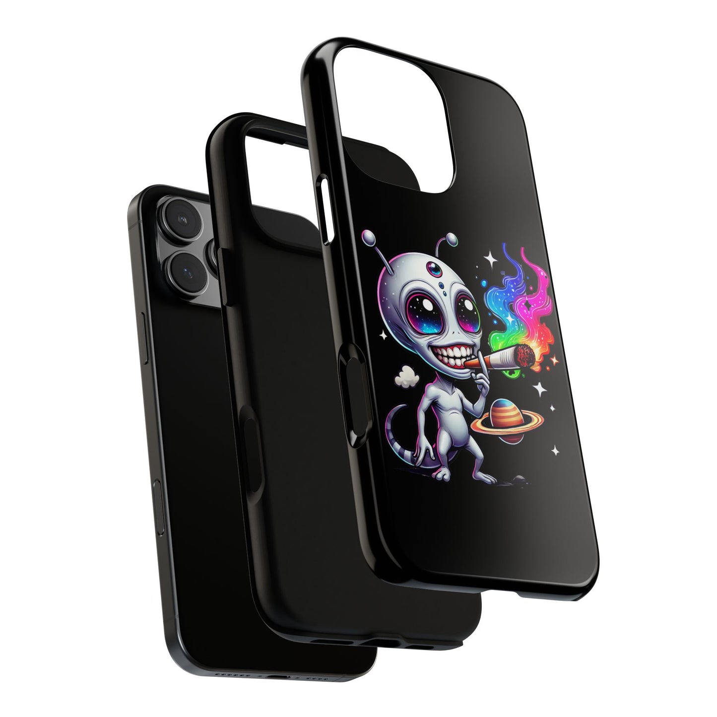 Alien Smoking Rainbow Galaxy Phone Case — Cute Cosmic Art Tough Case
