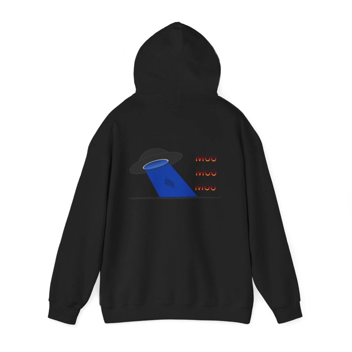 UFO Cow Abduction Hoodie - 'Moo Moo Moo' Graphic Hooded Sweatshirt