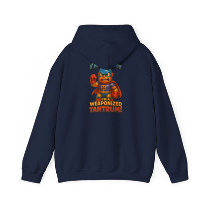 Weaponized Tantrum Hoodie — Funny Superhero Cat Graphic Sweatshirt
