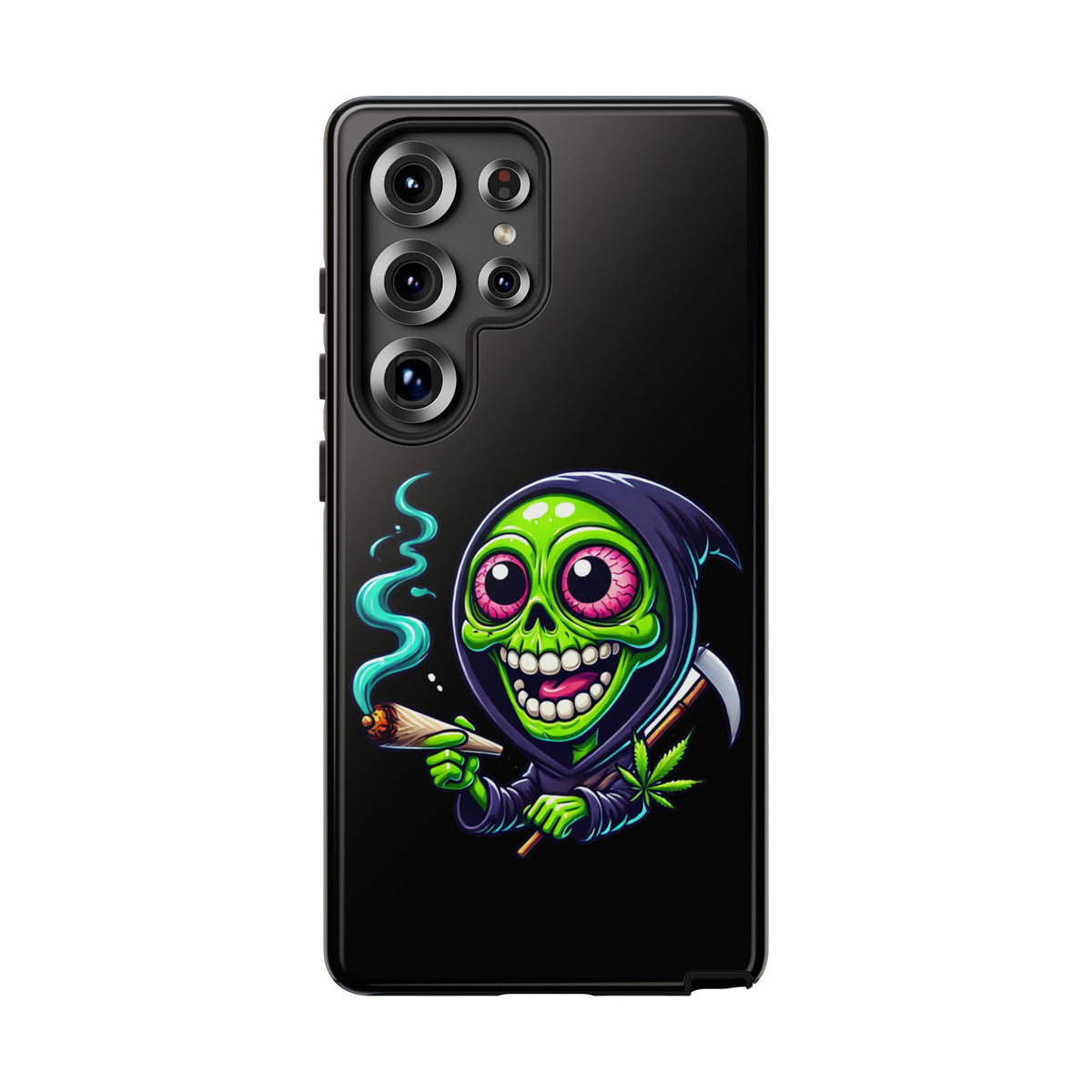 Grinning Stoner Grim Reaper Phone Case – Cannabis Skull iPhone Cover