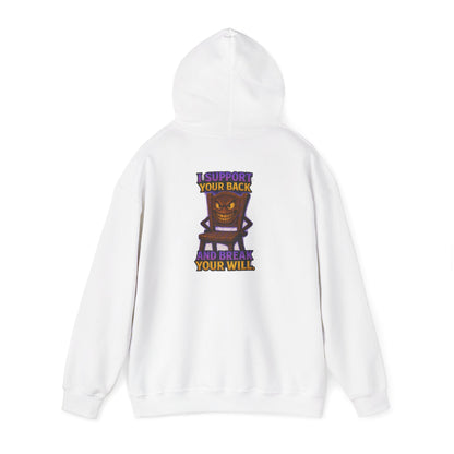 Horror Throne Hoodie — 'I’ll Watch Your Back and Break Your Will' Graphic Pullover