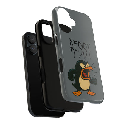 Resist Angry Penguin Phone Case — Protective iPhone Case with Bold Cartoon Design