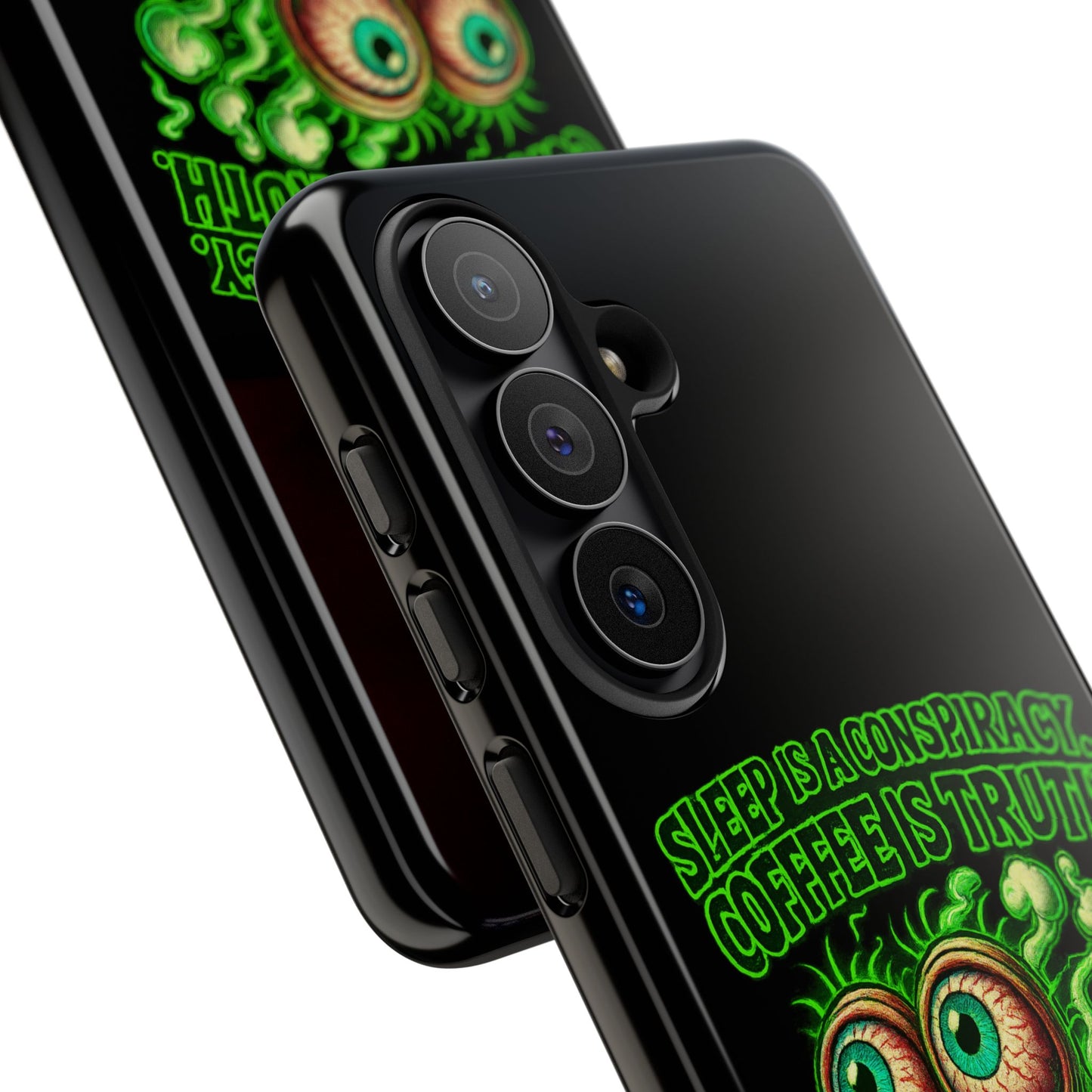 Phone Case — “Sleep Is a Conspiracy, Coffee Is Truth” Retro Monster Design