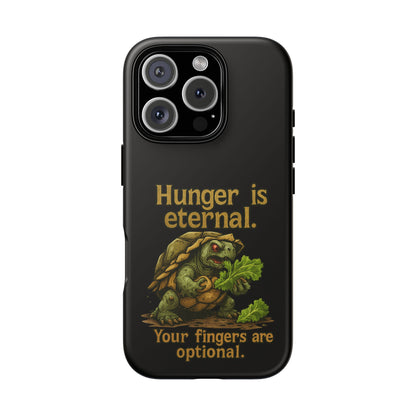 Phone Case — 'Hunger Is Eternal, Your Fingers Are Optional' Turtle Snack Graphic