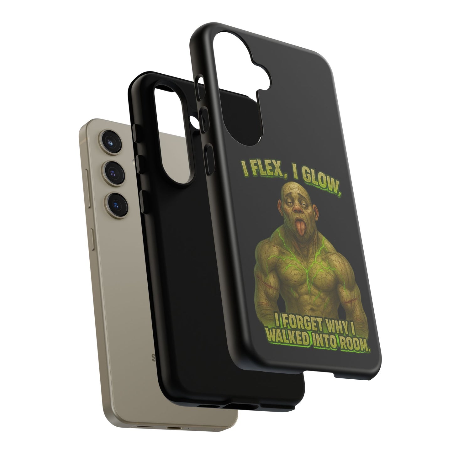 Funny Glow Gym Phone Case — "I Flex, I Glow" Humorous Bodybuilder Design