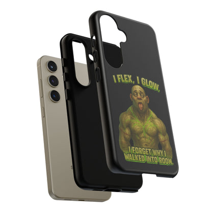 Funny Glow Gym Phone Case — "I Flex, I Glow" Humorous Bodybuilder Design