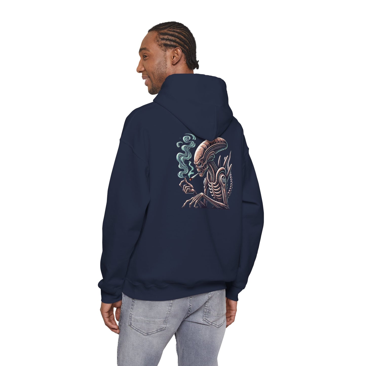 Alien Smoking Graphic Hoodie — Sci‑Fi Xenomorph Streetwear Pullover