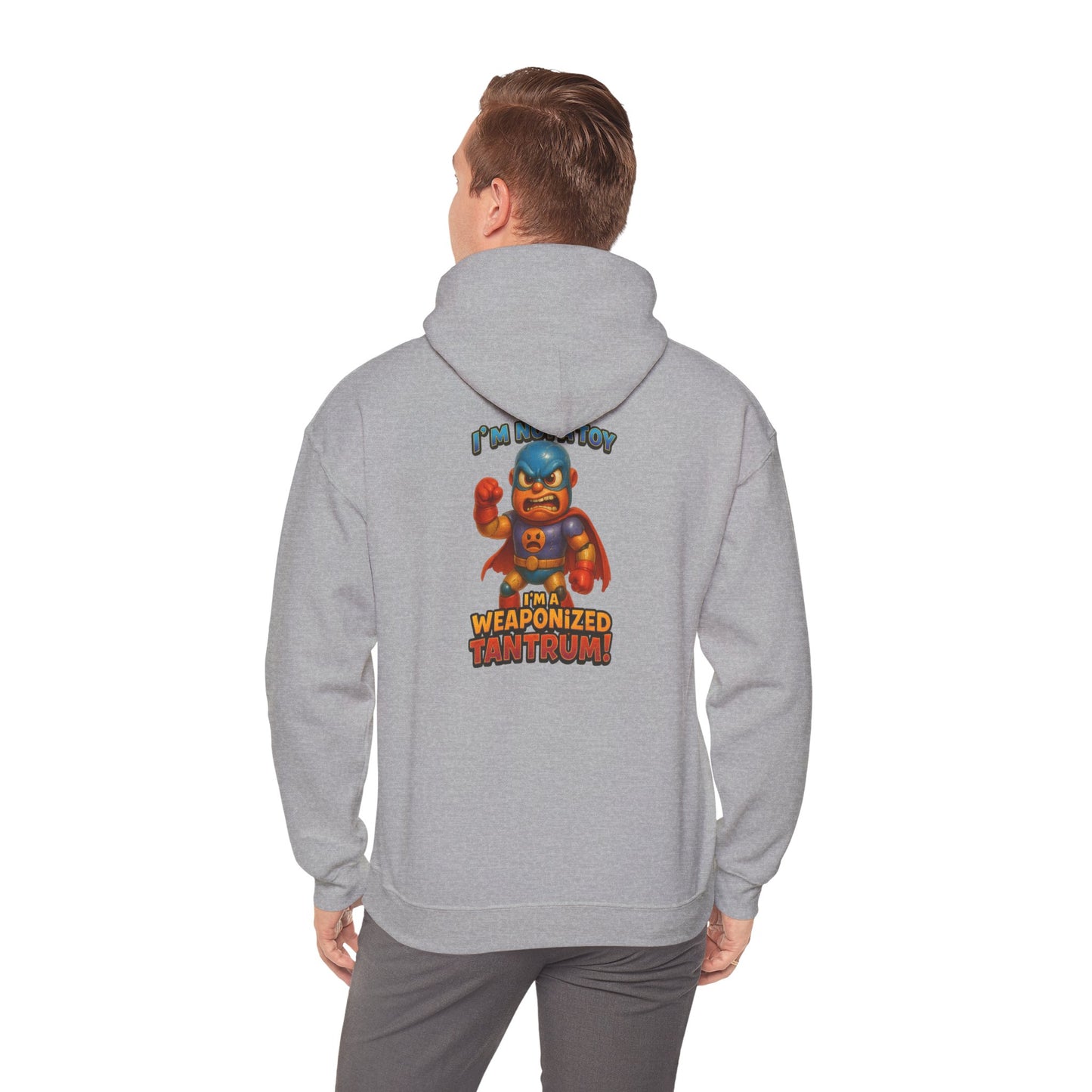 Weaponized Tantrum Hoodie — Funny Superhero Cat Graphic Sweatshirt