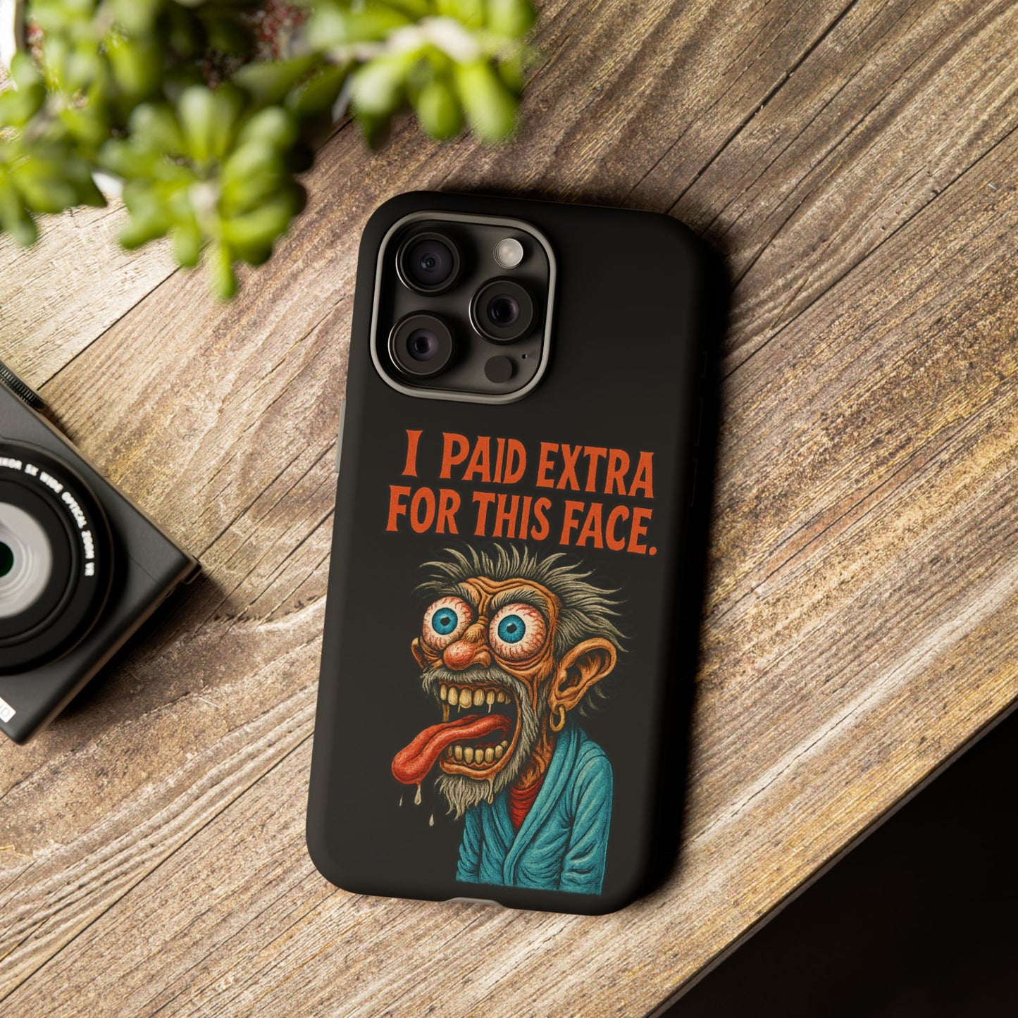 Funny ‘I Paid Extra For This Face’ Phone Case — Retro Horror Cartoon Design