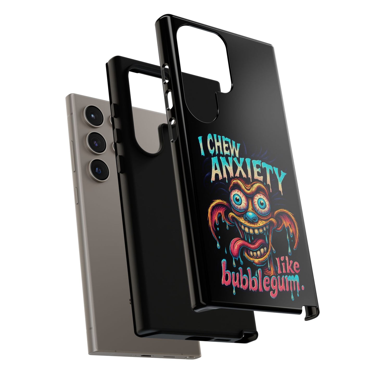 Phone Case — "I Chew Anxiety Like Bubblegum" Retro Monster Design