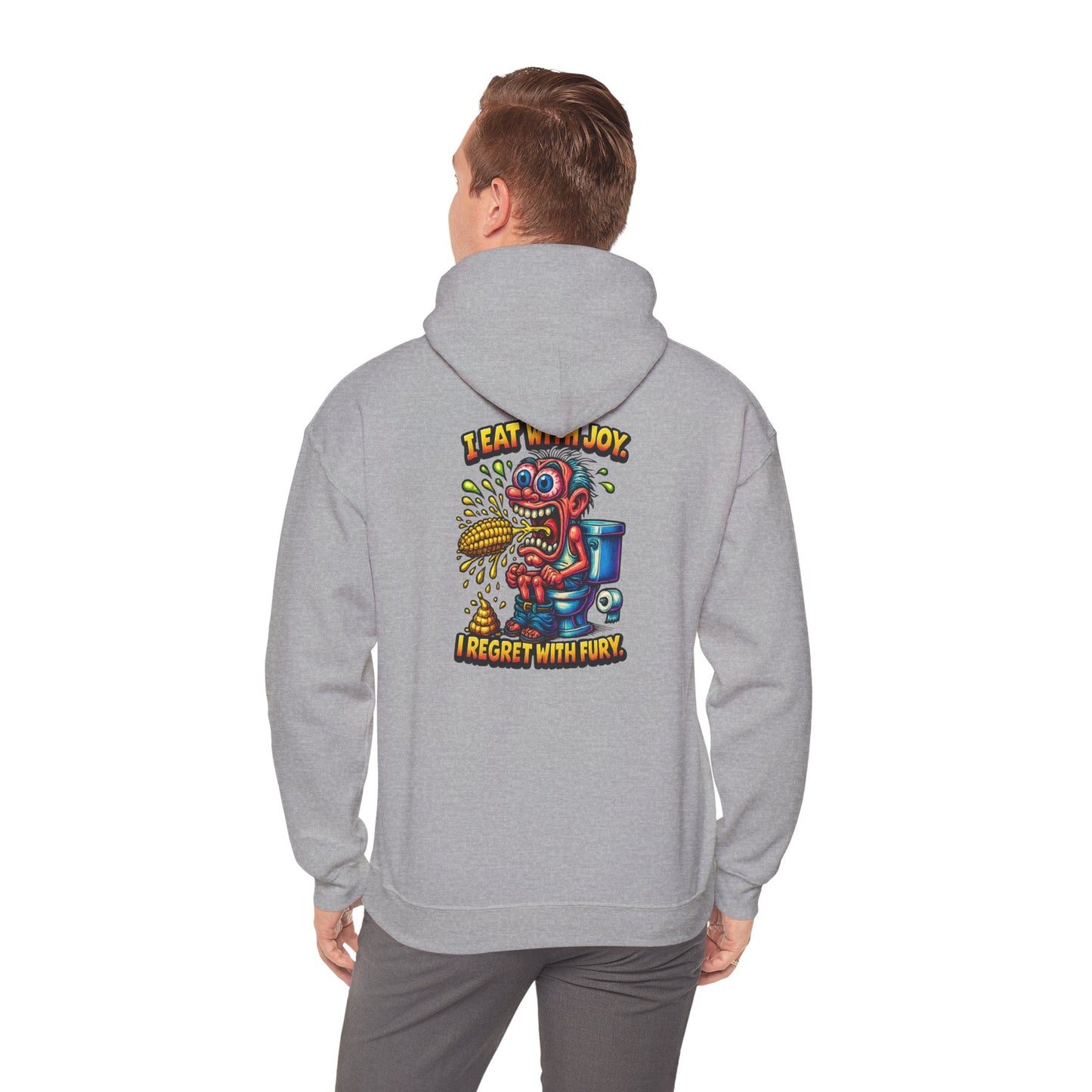 Toilet Trouble Hoodie — “I Regret With Fury” Graphic Hooded Sweatshirt