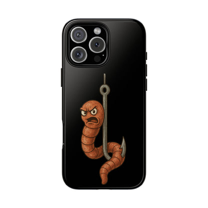 Angry Worm on Hook Phone Case – Funny Fishing Humor Protective Cover