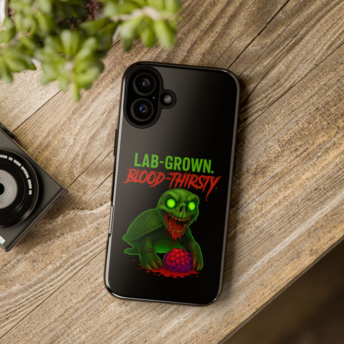 Phone Case — “Lab-Grown. Blood-Thirsty!” Green Monster Horror Design