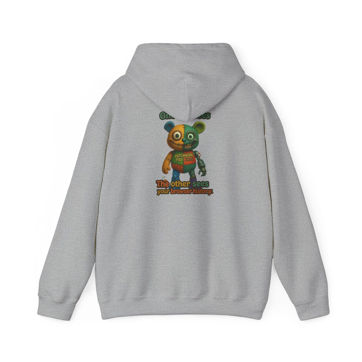 Cute Patchwork Robot Hoodie — "No other toys" Graphic Back Print