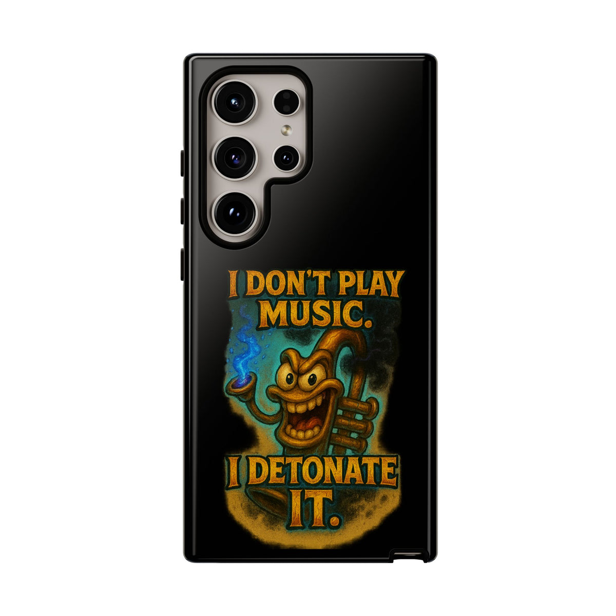 Phone Case — "I Don't Play Music. I Detonate It." Cartoon Bomb Graphic