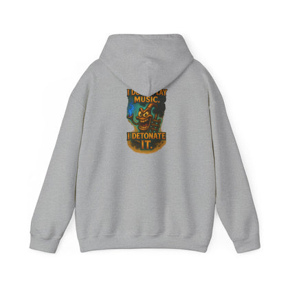 Detonate the Music Hoodie — Retro Guitar Skull Rock Band Pullover